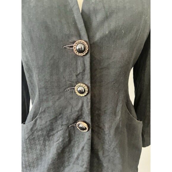 PETITE SOPHISTICATE Womens 6P Black Blazer Pinstripe Full Button Padded Shoulder - Picture 2 of 8